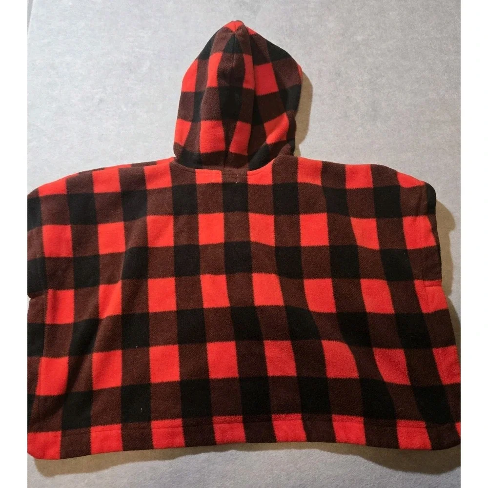 Youth 4T Fleece  Cape/wrap W/ Button Red & Black Buffalo checkered Hood Old Nav